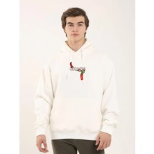 Efnaz Style Unisex Baskılı Oversize Üç Iplik Kapüşonlu Sweatshirt - Beyaz
