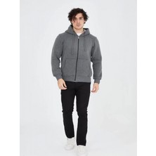 Efnaz Style Unisex Tam Fermuarlı Kapşonlu  Sweatshirt - Füme