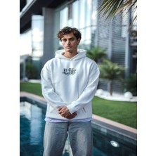 Efnaz Style Üç Iplik Penye Kapşonlu Baskılı Sweatshirt - Beyaz