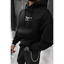 Efnaz Style Erkek Baskılı Kapüşonlu ve Kordon Ipli Sweat - Siyah