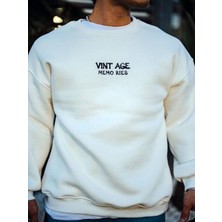 Efnaz Style Oversize Bisiklet Yaka Üç Iplik Baskılı Sweatshirt - Beyaz