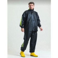 Efnaz Style Unisex Tam Kalıp Motorcu Kurye Su Gecirmez Yağmurluk Takım - Siyah