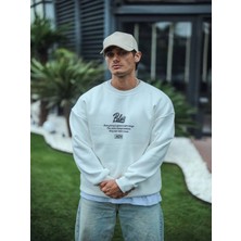 Efnaz Style Kışlık Bisiklet Yaka Ön ve Arka Baskılı Sweatshirt - Beyaz