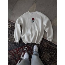 Efnaz Style Unisex Bisiklet Yaka Ön ve Arka Baskılı Sweatshirt - Beyaz