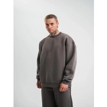 Efnaz Style Uzun Kol Bisiklet Yaka Basic Sweatshirt - Füme