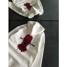 Efnaz Style Üç Iplik Kapşonlu Baskılı Oversize Sweatshirt- Beyaz