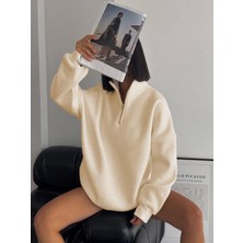 Efnaz Style Yarım Fermuarlı Üç Iplik Sweatshirt - Bej