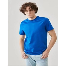 Efnaz Style Unisex Düz Biskilet Yaka Oversize T-Shirt - Mavi