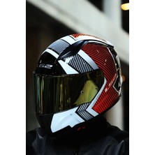 Ls2 Rapid 2 Extra Beyaz-Kırmızı Fullface Motosiklet Kaskı Gold Camlı