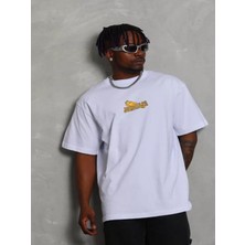 Efnaz Style Unisex Bisiklet Yaka Baskılı Oversize T-Shirt - Beyaz