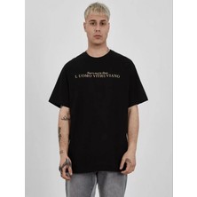 Efnaz Style Unisex Bisiklet Yaka Baskılı Oversize T-Shirt - Siyah