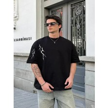 Efnaz Style Unisex Bisiklet Yaka Baskılı Oversize T-Shirt - Siyah