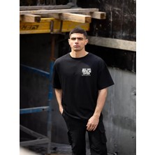 Efnaz Style Unisex Bisiklet Yaka Baskılı Oversize T-Shirt - Siyah