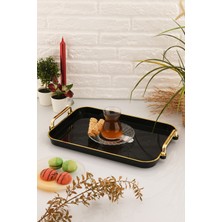 Özgürce Elisa Siyah Yaldızlı Altın Detaylı Tepsi 40X26,5 cm