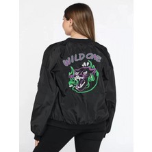 Efnaz Style Unisex Uzun Kol Baskılı Bomber Ceket - Siyah