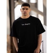 Efnaz Style Unisex Bisiklet Yaka Baskılı Oversize T-Shirt - Siyah