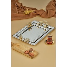 Özgürce Dikdörtgen 2'li Paslanmaz Çelik Metal Tepsi Seti, Şık ve Dayanıklı Tasarım