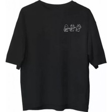 Efnaz Style Unisex Bisiklet Yaka Baskılı Oversize T-Shirt - Siyah