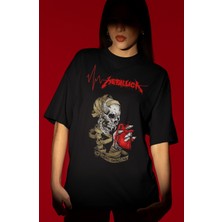 Sevbano Metallica Rock Metal Müzik Grubu Ön Baskılı Unisex Oversize Tişört
