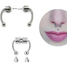 Tamgacrafts Gümüş Renk Burun Ucu Mıknatıslı Septum Piercing Fake Deliksiz Küpe