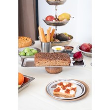 Özgürce Ahşap Tabanlı 33 cm Dikdörtgen Metal Pasta ve Kek Sunum Standı