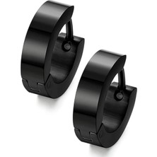 Tamgacrafts Siyah Erkek Halka Küpe 14 mm 1 Çift Paslanmaz Çelik