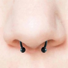 Tamgacrafts Siyah Burun Ucu Mıknatıslı Septum Piercing Fake Deliksiz Küpe