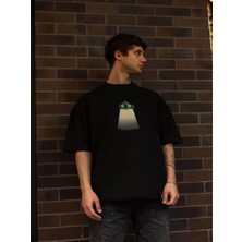 Efnaz Style Unisex Bisiklet Yaka Baskılı Oversize T-Shirt - Siyah