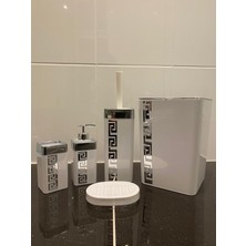 PremiumPort Beyaz Gümüş Banyo Seti, Sabunluk, Çöp Kovası ve Fırça Dahil