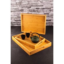 Özgürce Şık 3'lü Bambu Desenli Tepsi Seti, Doğal ve Modern Tasarım