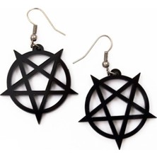 Tamgacrafts Pentagram Yıldız Küpe 5 cm Siyah Akrilik Kancalı Cosplay Büyük Hafif Küpe