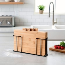 Özgürce 4'lü Bambu Kesme Tahtası Seti, Standlı ve Şık Tasarım