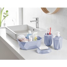 PremiumPort Şık Geometrik Tasarımlı 4'lü Banyo Seti, Sabunluk, Diş Fırçalık ve Sepetlik