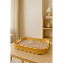 Özgürce Orta Boy Bambu Kare Tepsi 40X28CM, Sunum ve Servis Için Şık Tasarım