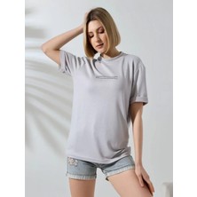 Efnaz Style Unisex Bisiklet Yaka Baskılı Slim Fit T-Shirt - Boyalı Gri