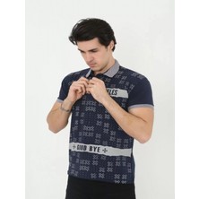 Efnaz Style Erkek Yakalı Slim Fit Baskılı T-Shirt - Lacivert