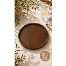 Özgürce Yuvarlak Ahşap Sunum Tepsisi 28 Cm, Doğal ve Şık Servis Tabağı Seti