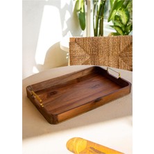 Özgürce Akasya Metal Kollu Tepsi, 45X30 Cm, Şık ve Dayanıklı Tasarım