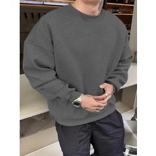 Efnaz Style Erkek Düz Bisiklet Yaka Sweat - Füme