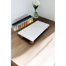 Özgürce Mermer Yağlık Altı Ahşap Misket Ayaklı 23X12 Cm, Şık Sunum Aksesuarı