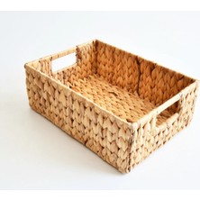Özgürce Örgülü Hasır Dikdörtgen Sepet 36X24X12 Cm, Şık ve Hafif, Çok Amaçlı Kullanım