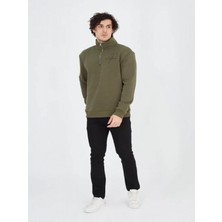 Efnaz Style Erkek Yarım Fermuarlı Baskılı Sweat - Yeşil