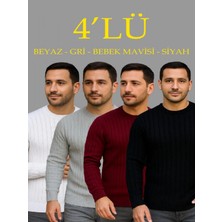 Efnaz Style Erkek Fitilli Triko Kazak 4’lü Set Beyaz Bordo Gri Siyah Regular Fit Bisiklet Yaka Kazak Triko Kombini