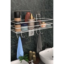 Risingmaber Metal Beyaz Yapışkanlı Banyo Düzenleyici Raf, Şampuanlık Duş Rafı ve Organizer MT119B