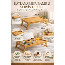 Özgürce Bambu Katlanır Servis Tepsisi, Ayaklı ve Pratik Kullanım, 40×20 cm