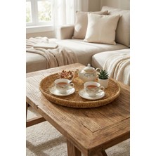 Özgürce 40 cm Hasır Görünümlü Plastik Rattan Servis Tepsisi, Dekoratif Mutfak & Kahvaltı
