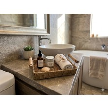 Özgürce Hasır Servis Tepsisi Seti, Ahşap Saplı, Dekoratif ve Çok Amaçlı Kullanım