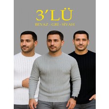Efnaz Style Erkek Fitilli Triko Kazak 3’lü Set – Beyaz, Gri, Siyahkalın Dokuma Pamuklu Regular Fit Bisiklet Yaka Uzun Kollu Kışlık ve Baharlık Rahat Triko Kombini