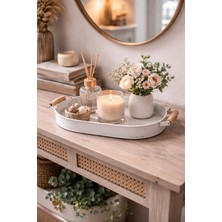 Özgürce Beyaz Country Tarzı Ahşap Oval Tepsi, 32 Cm, Şık ve Kullanışlı Tasarım