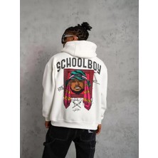 Efnaz Style Erkek School Boy Baskılı Kapüşonlu Sweat - Beyaz